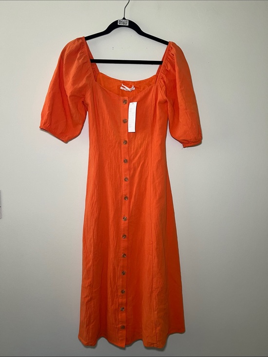 Urban Outfitters Dresses & Skirts - Urban Outfitters Orange Button-Front Dress with Puff Sleeves